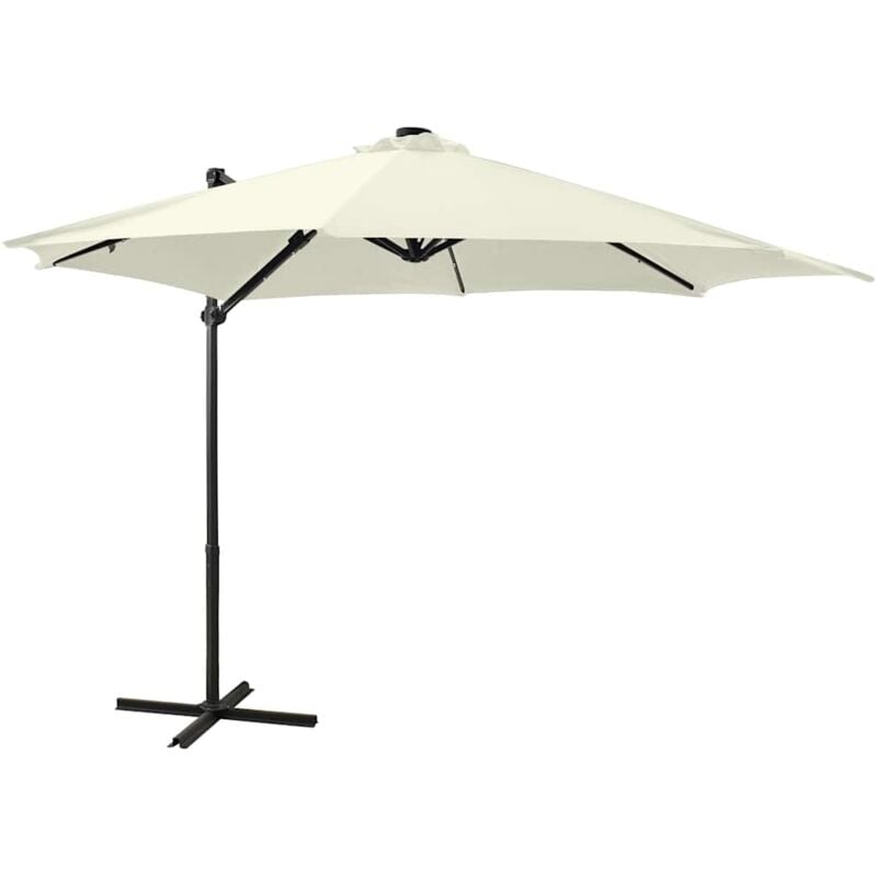 The Living Store Parasol de jardin en porte-à-faux et mât et lumières led sable - Parasol - Parasol Jardin - Ombre - Lumière Led - Décoration