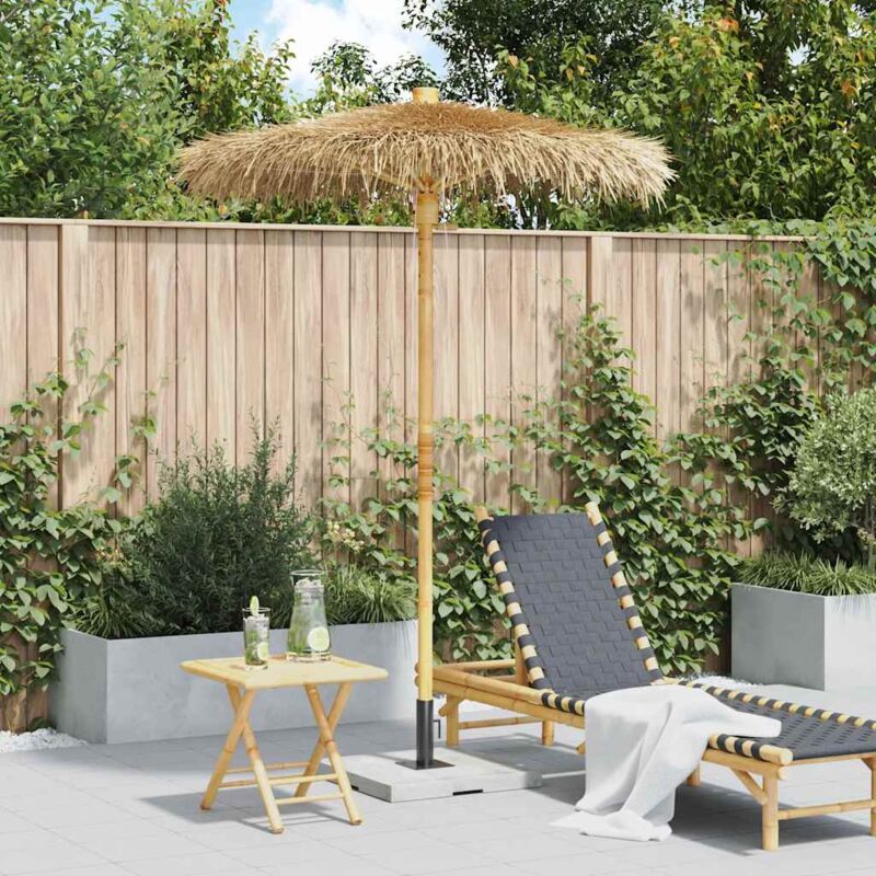 Vidaxl – Parasol droit 210 cm en bambou – Auvent en feuille de bananier 150 cm – Système de poulie manuelle – Résistant aux UV