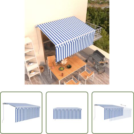 vidaXL Parasole -  Tenda Sole Retrattile Manuale con Parasole 3,5x2,5 m Blu Bianco