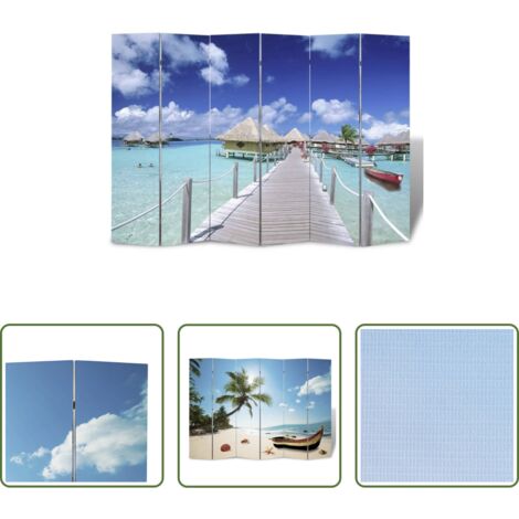 vidaXL Paravento decorativo - Paravento Pieghevole 217x170 cm con Stampa Spiaggia