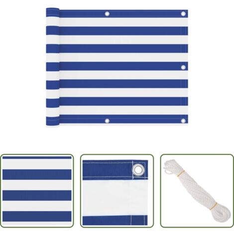 vidaXL Paravento impermeabile -  Paravento da Balcone Bianco e Blu 75x400 cm Tessuto Oxford