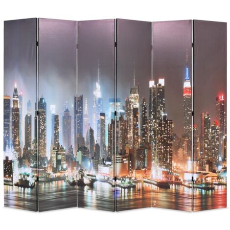 vidaXL Paravento Pieghevole 228x170 cm Stampa New York di Notte