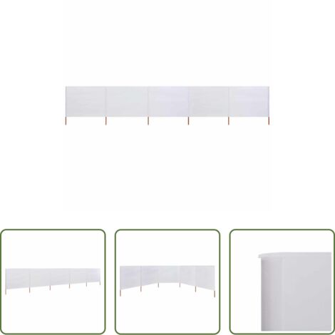 vidaXL Paravientos de madera -  Paravientos de 5 paneles tela blanco arena 600x120 cm