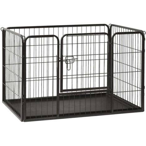 Vidaxl – Parc pour chiots en acier 91,5x59x61 cm – Résistant aux intempéries – Porte à charnière avec loquet de sécurité – Bac inférieur inclus
