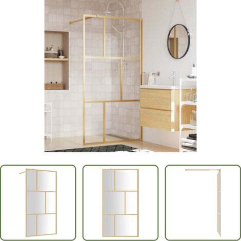 vidaXL Parete doccia ESG -  Parete per Doccia Walk-in Vetro Trasparente ESG 100x195 cm Oro