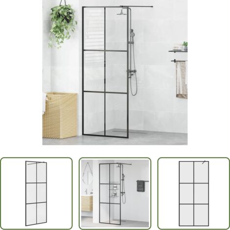 vidaXL Parete doccia in vetro trasparente -  Parete Doccia Walk-in in Vetro Trasparente ESG Nera 80x195 cm