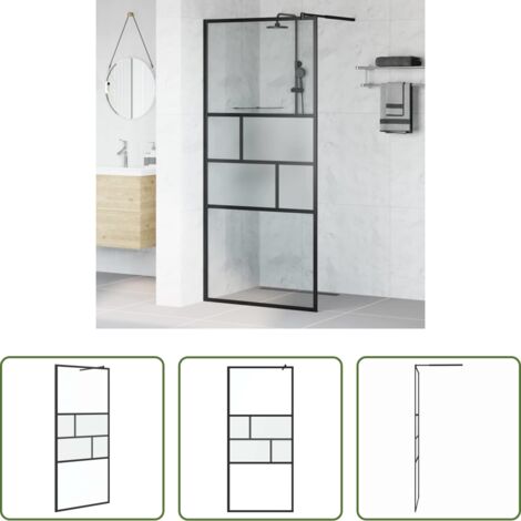 vidaXL Parete doccia nero -  Parete Doccia Walk-in Nero 80 x 195 x 0.5 cm Vetro e Alluminio