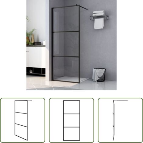 vidaXL Parete Doccia Walk-in in Vetro Trasparente ESG Nera 100x195 cm