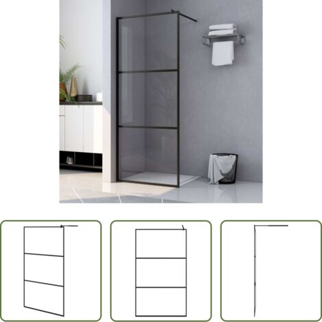 vidaXL Parete Doccia Walk-in in Vetro Trasparente ESG Nera 115x195 cm
