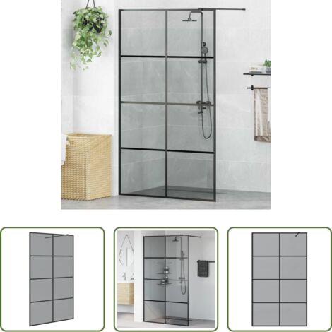 vidaXL Parete doccia walk-in -  Parete Doccia Walk-in Nero 115 x 195 cm vetro temperato