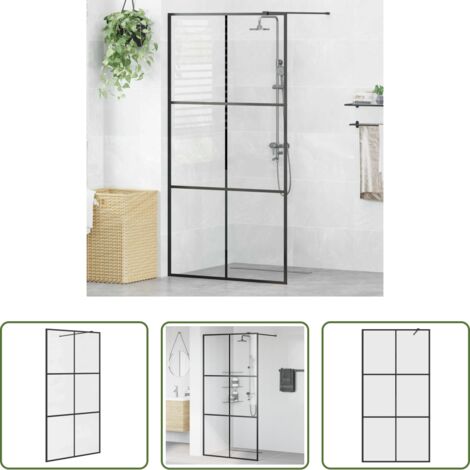 vidaXL Parete in vetro -  Parete per Doccia Walk-in Vetro Trasparente ESG Nera 100x195 cm