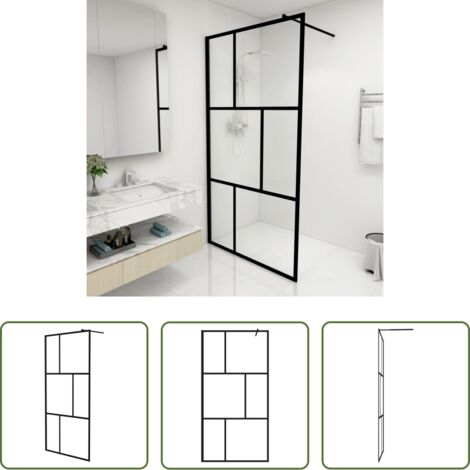 vidaXL Parete per Doccia Walk-in in Vetro Temperato Nera 100x195 cm