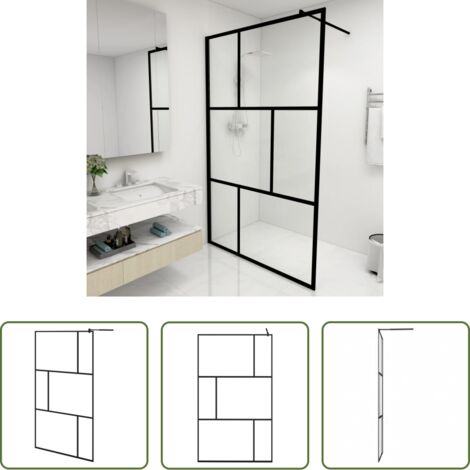 vidaXL Parete per Doccia Walk-in in Vetro Temperato Nera 115x195 cm