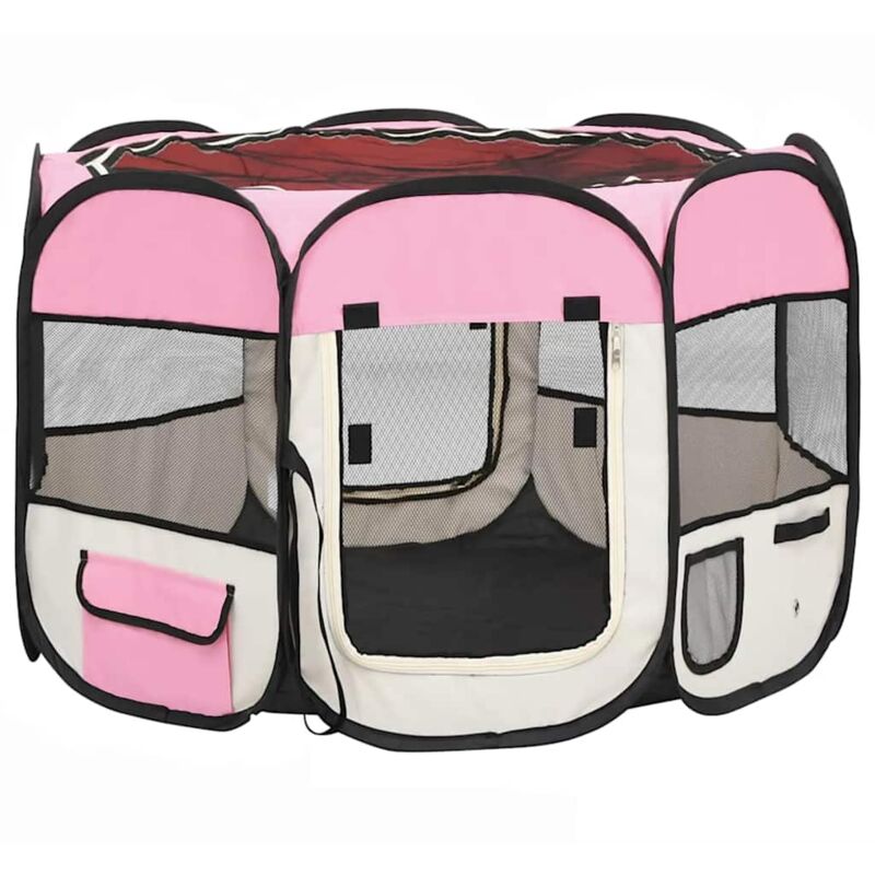 

vidaXL Parque de perros plegable bolsa de transporte rosa 90x90x58 cm - Rosa