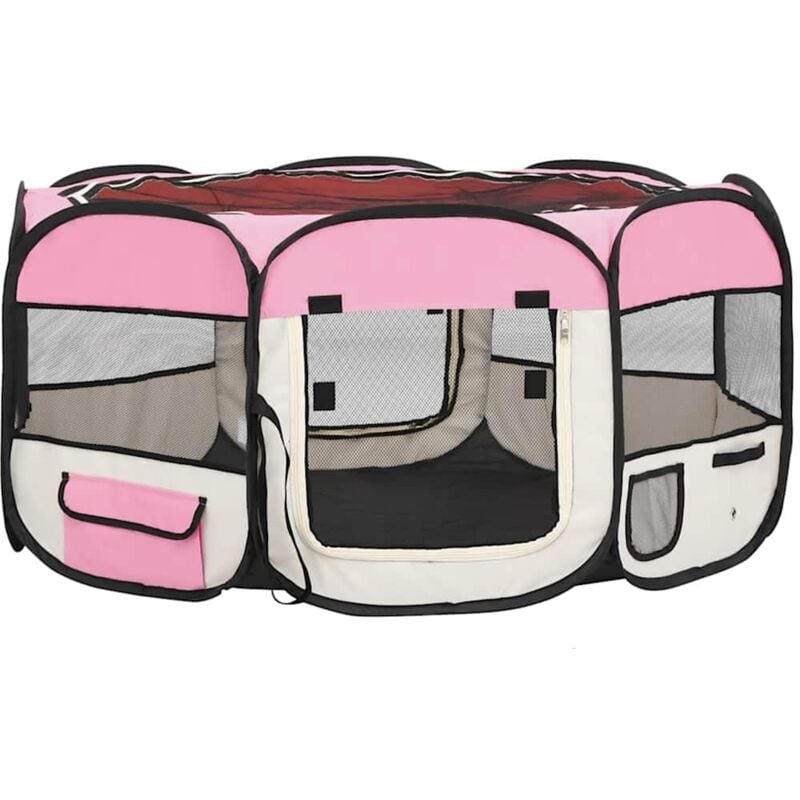 

Parque de perros plegable y bolsa transporte rosa 145x145x61cm - Rosa - Vidaxl