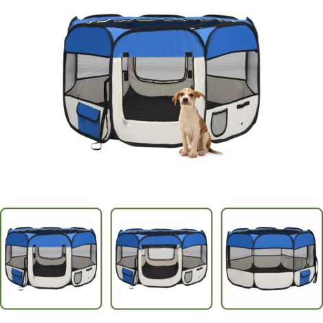 vidaXL Parque para perros azul -  Parque de perros plegable y bolsa transporte azul 110x110x58cm