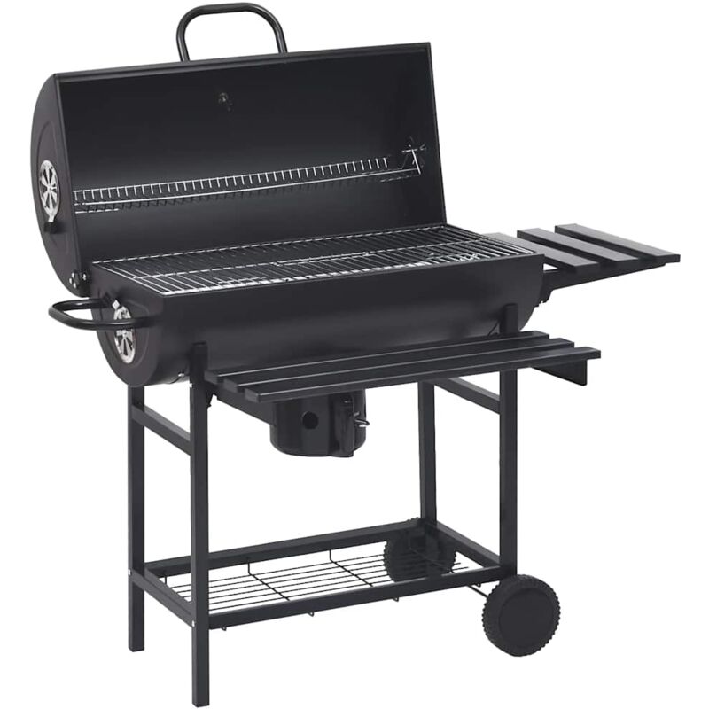 

vidaXL Parrilla de barril ruedas y estantes acero negro 115x85x95 cm - Negro