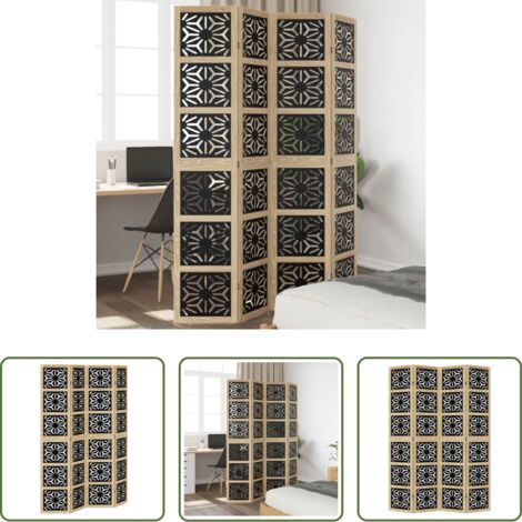 vidaXL Partición de ambientes -  Biombo separador 4 paneles madera maciza Paulownia marrón negro