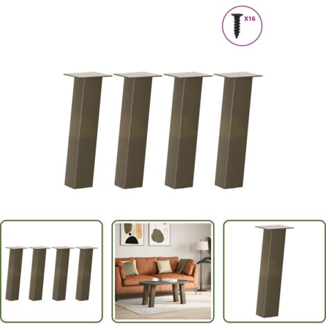 vidaXL Patas de acero -  Patas para mesa de centro 4 unidades de acero natural, 42 cm, acero