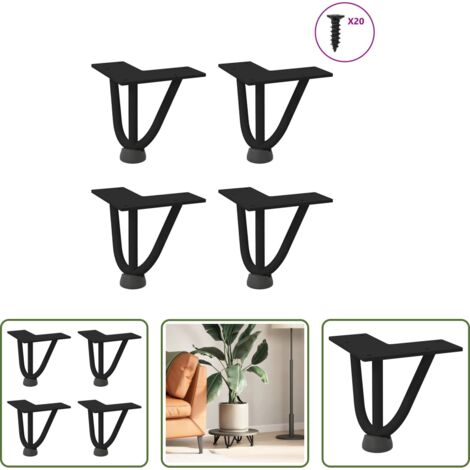 vidaXL Patas de horquilla -  Patas de horquilla para mesa de centro (4 unidades), color negro, 10 cm, acero macizo