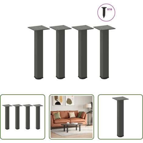 vidaXL Patas de mesa -  Patas para mesa de centro (4 unidades), antracita, 30-32 cm, acero