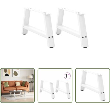 vidaXL Patas en forma de A -  Patas para mesa de centro en forma de A (2 unidades), color blanco, 60 x (30-31) cm, acero