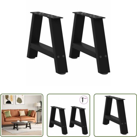 vidaXL Patas en forma de A -  Patas para mesa de centro en forma de A (2 unidades), color negro, 30 x (30-31) cm, acero