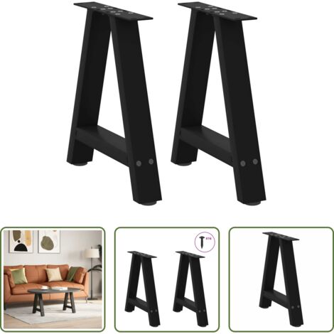 vidaXL Patas en forma de A -  Patas para mesa de centro en forma de A (2 unidades), color negro, 38 x (42-43) cm, acero
