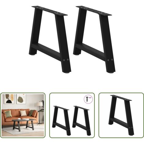 vidaXL Patas en forma de A -  Patas para mesa de centro en forma de A (2 unidades), color negro, 70 x (42-43) cm, acero