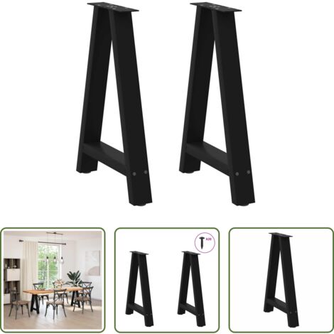 vidaXL Patas en forma de A -  Patas para mesa de comedor en forma de A (2 unidades), color negro, 50 x (72-73) cm, acero
