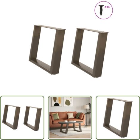 vidaXL Patas en forma de U -  Patas para mesa de centro en forma de U (2 unidades, acero natural, 60 x 42-43 cm)