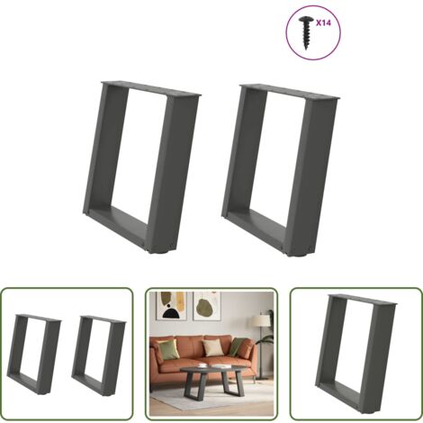 vidaXL Patas en forma de U - Patas para mesa de centro en forma de U (2 unidades), antracita, 50 x (42-43) cm, acero