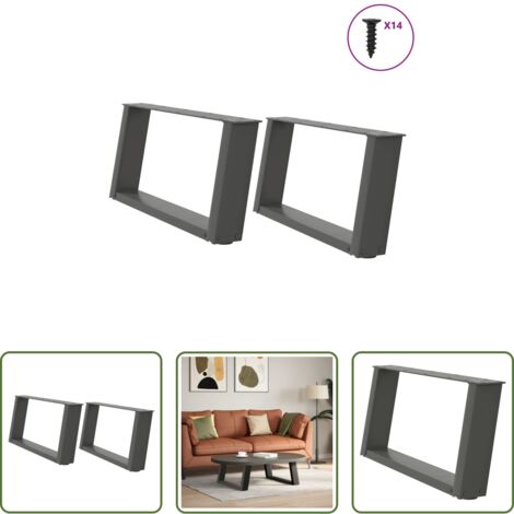 vidaXL Patas en forma de U -  Patas para mesa de centro en forma de U (2 unidades), antracita, 60 x (30-31) cm, acero