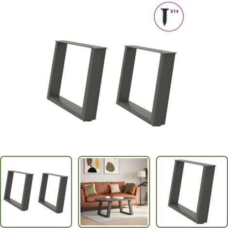 vidaXL Patas en forma de U -  Patas para mesa de centro en forma de U (2 unidades), antracita, 60 x (42-43) cm, acero