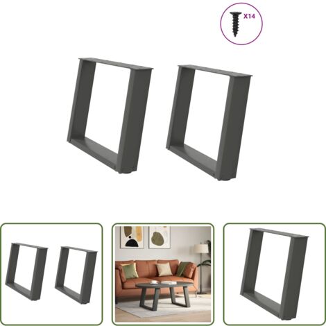 vidaXL Patas en forma de U -  Patas para mesa de centro en forma de U (2 unidades), antracita, 70 x (42-43) cm, acero