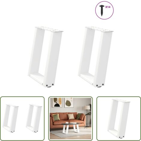 vidaXL Patas en forma de U -  Patas para mesa de centro en forma de U (2 unidades), color blanco, 38 x 42-43 cm, acero