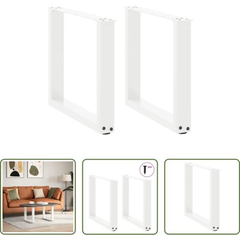 vidaXL Patas en forma de U -  Patas para mesa de centro en forma de U (2 unidades), color blanco, 50 x (42-43) cm, acero