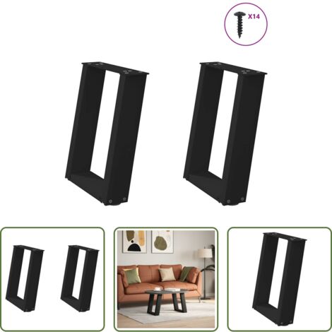 vidaXL Patas en forma de U -  Patas para mesa de centro en forma de U (2 unidades), color negro, 38 x (42-43) cm, acero