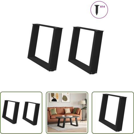 vidaXL Patas en forma de U -  Patas para mesa de centro en forma de U (2 unidades), color negro, 60 x (42-43) cm, acero