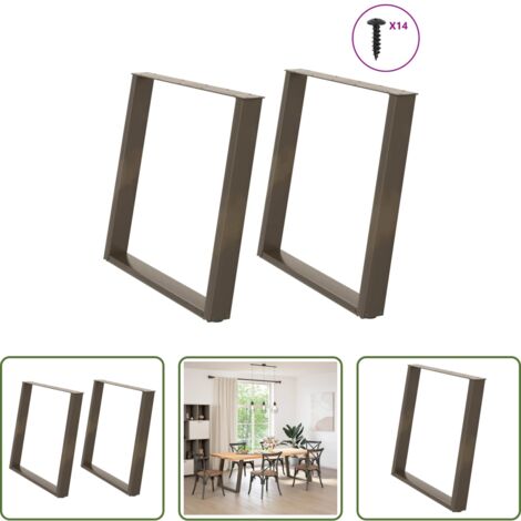 vidaXL Patas en forma de U -  Patas para mesa de comedor en forma de U (2 unidades, acero natural, 90 x 72-73 cm)