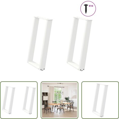 vidaXL Patas en forma de U -  Patas para mesa de comedor en forma de U (2 unidades), color blanco, 50 x (72-73) cm, acero