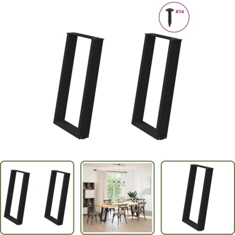 vidaXL Patas en forma de U -  Patas para mesa de comedor en forma de U (2 unidades), color negro, 50 x (72-73) cm, acero