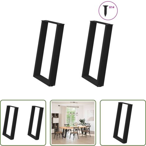 vidaXL Patas en forma de U -  Patas para mesa de comedor en forma de U (2 unidades), color negro, 60 x 72-73 cm, acero