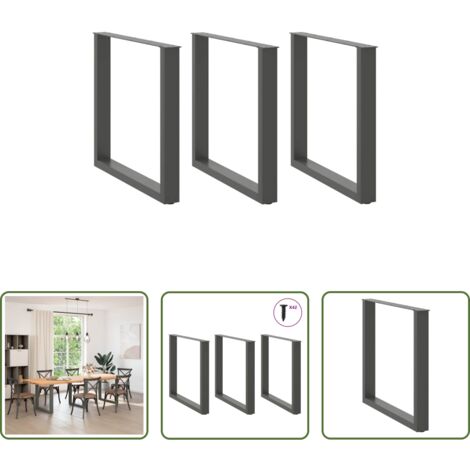 vidaXL Patas en forma de U -  Patas para mesa de comedor en forma de U (3 unidades), antracita, 80 x (72-73) cm, acero
