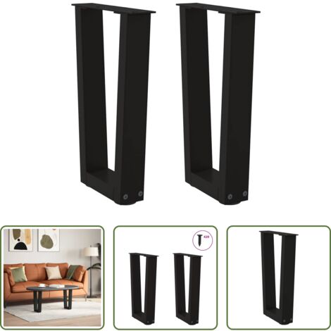 vidaXL Patas en forma de V -  Patas para mesa de centro en forma de V (2 unidades), color negro, 38 x (42-43,3) cm, acero