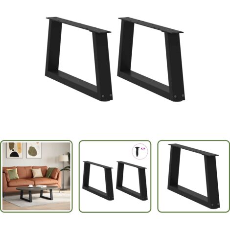 vidaXL Patas en forma de V -  Patas para mesa de centro en forma de V (2 unidades), color negro, 60 x (30-31,3) cm, acero