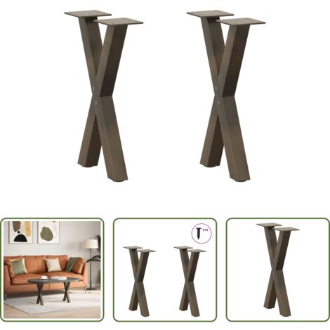 vidaXL Patas en forma de X -  Patas para mesa de centro en forma de X (2 unidades, acero natural, 28 x 42-43 cm)