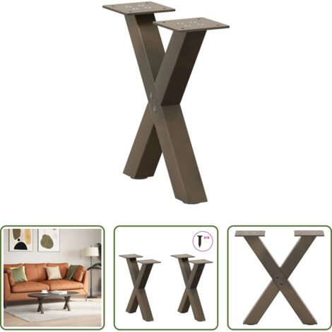 vidaXL Patas en forma de X -  Patas para mesa de centro en forma de X (2 unidades, acero natural, 40 x 30-31 cm)