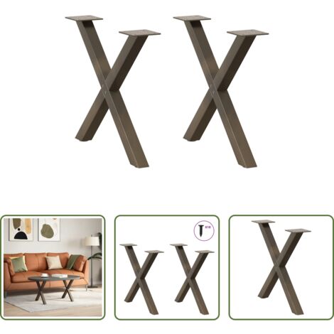 vidaXL Patas en forma de X -  Patas para mesa de centro en forma de X (2 unidades), acero natural, 50 x (42-43) cm.