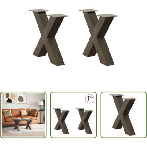 vidaXL Patas en forma de X -  Patas para mesa de centro en forma de X (2 unidades), acero natural, 50 x (42-43) cm.